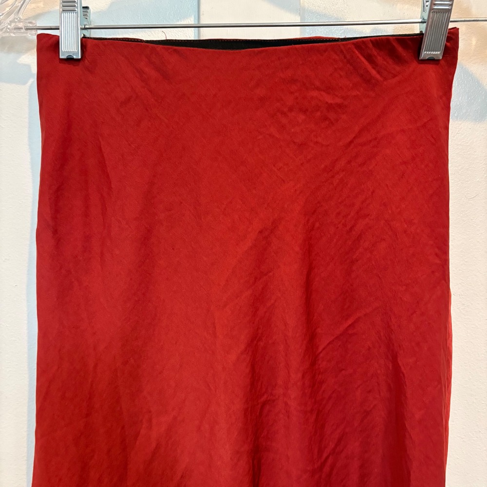 AEROPOSTALE Rust Red Satin Bias Cut Midi Skirt XS Slip Skirt Y2K Minimalist - Picture 4 of 11